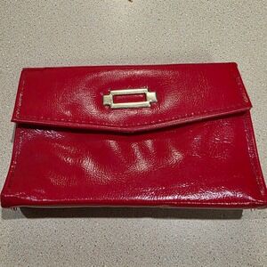 Vintage Wallet Red Patent Kiss Lock Zippered Clutch Organizer‎